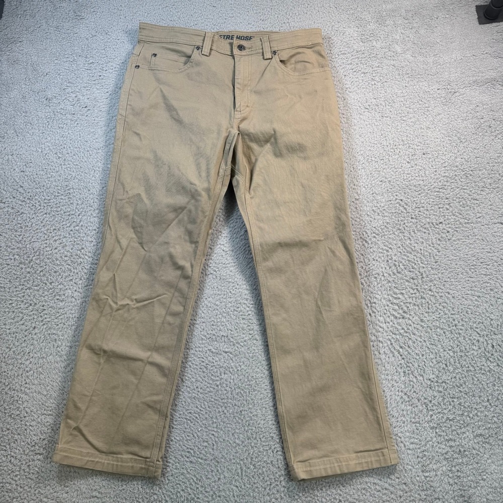 Duluth Trading Co Flex Fire Hose Slim Fit Work Pants Khaki 32x27 Mens Tan